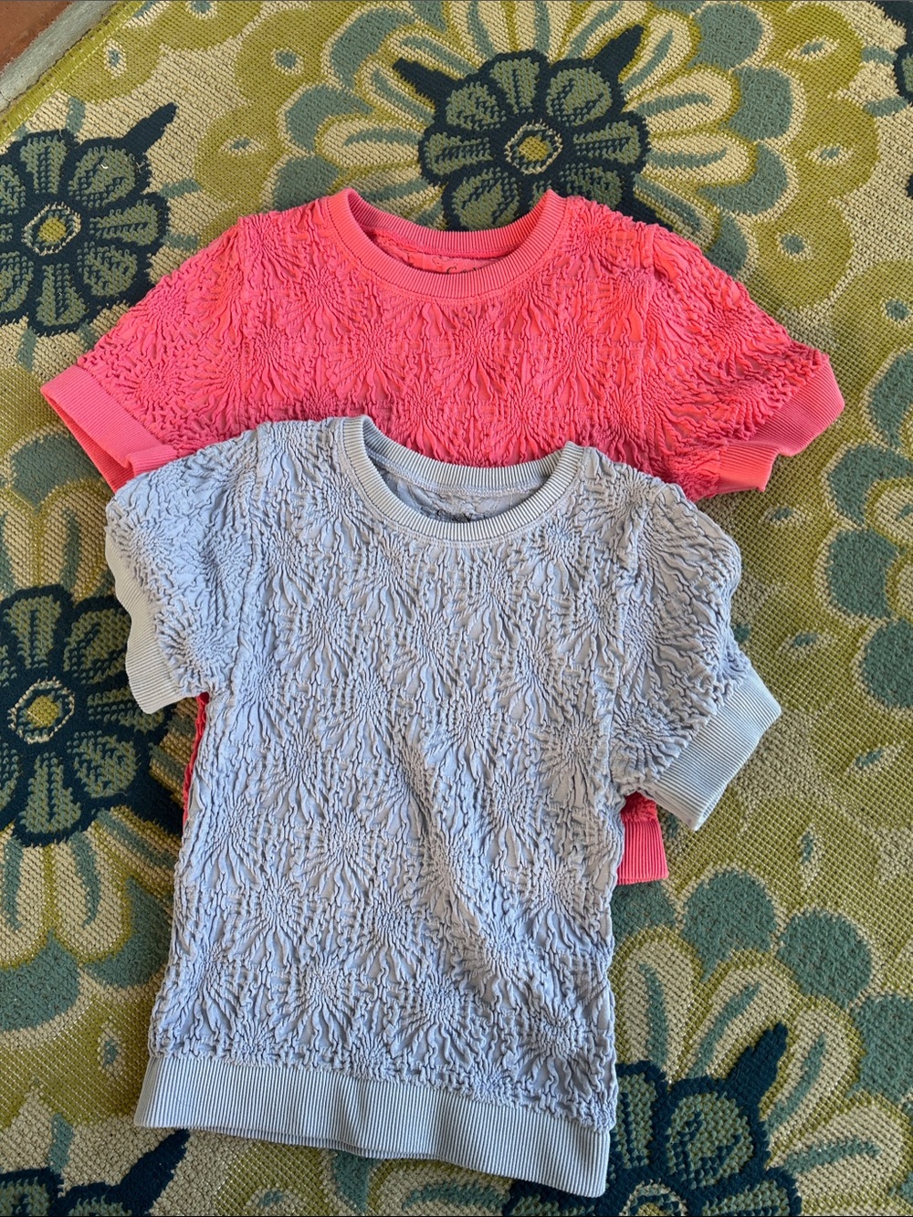 Chelsea & Violet Kids Textured Short-Sleeve Tops in Coral Pink and Light Blue